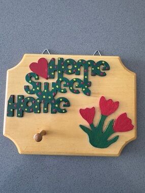 Home Sweet Home Wall Decor with Red Tulips and Green Lettering